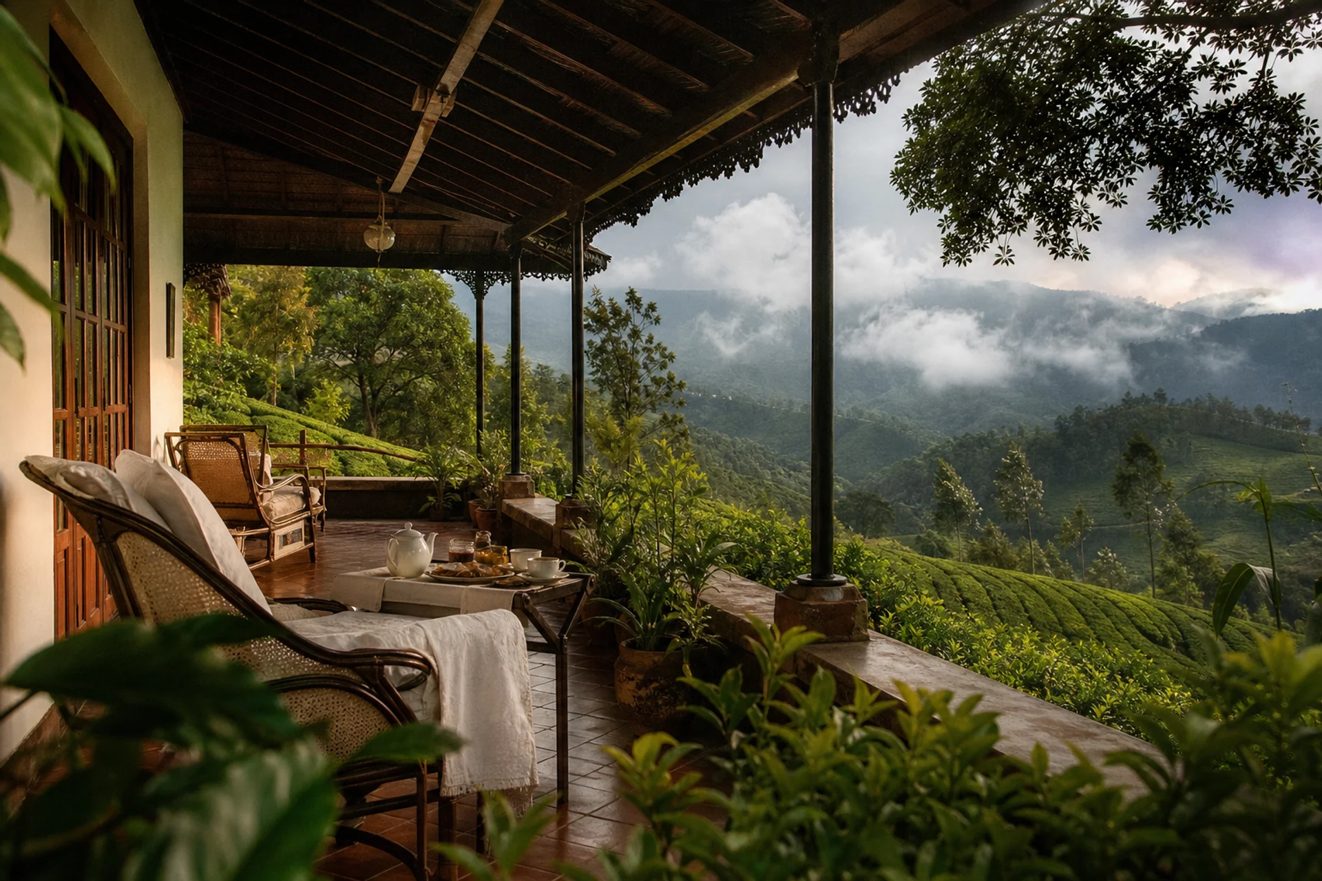 Горное бунгало с верандой среди чайных садов Munnar